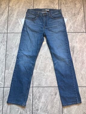 Carhartt Men’s Blue Medium Wash Denim Jeans Straight Leg Logo Casual 32Wx32L RF